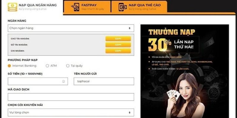 Thao tác giao dịch nạp tiền 789bet thành công thông qua ngân hàng